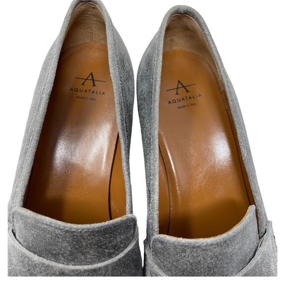 Aquatalia Kelsey Gray Metallic Suede leather Loafers 8.5 - Picture 6 of 16